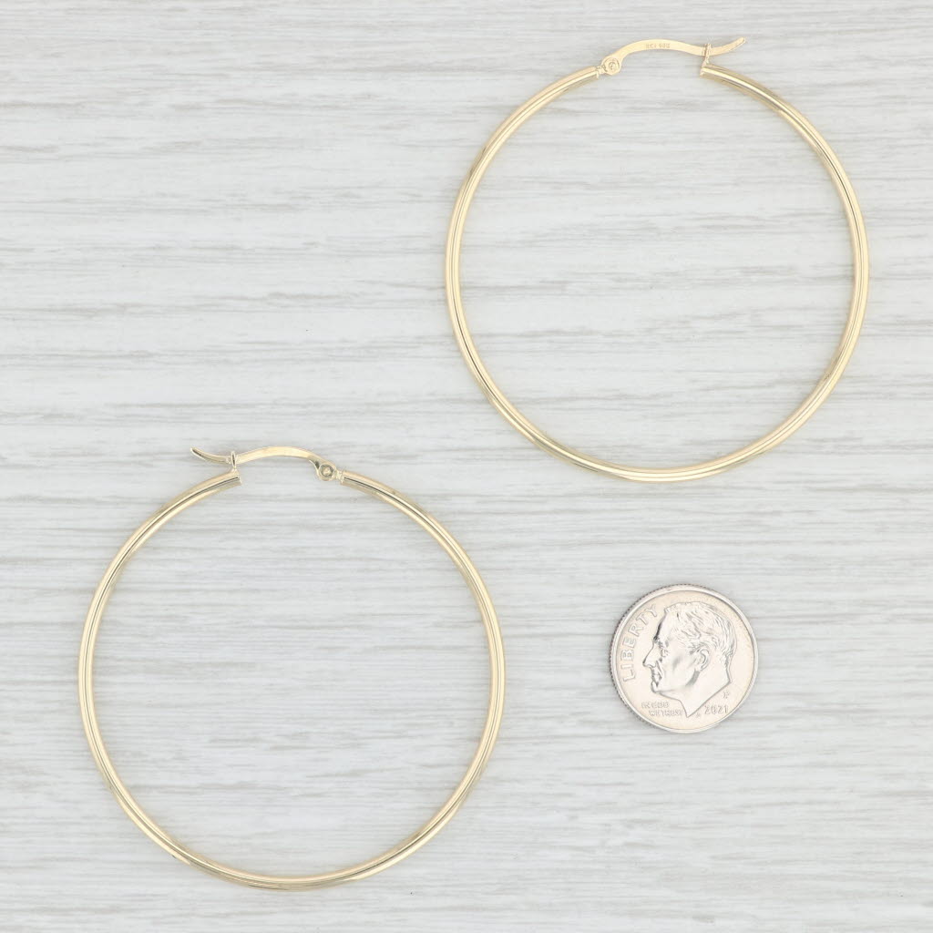 Light Gray New Round Hoop Earrings 14k Yellow Gold 2 x 52mm Pierced Hoops