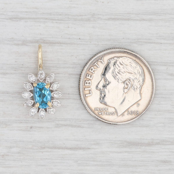 Light Gray 0.60ctw Blue Topaz Diamond Halo Pendant 14k Gold Flower Drop