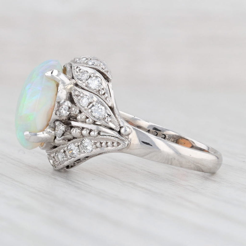 Light Gray Vintage Handcrafted Colorful Opal Diamond Ring 900 Platinum Size 6