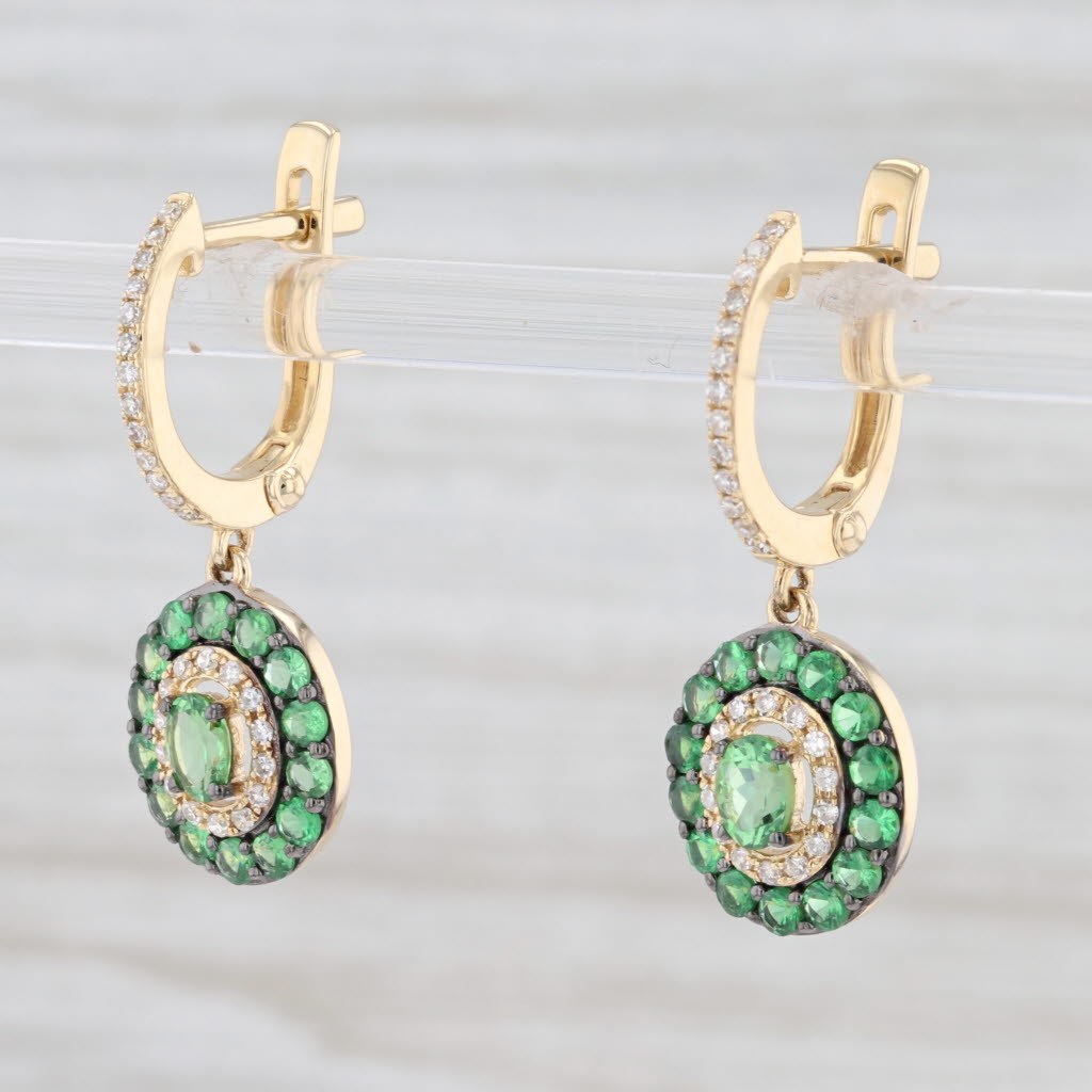 Light Gray New 1.24ctw Green Garnet Diamond Halo Earrings 14k Yellow Gold Hinged Hoop