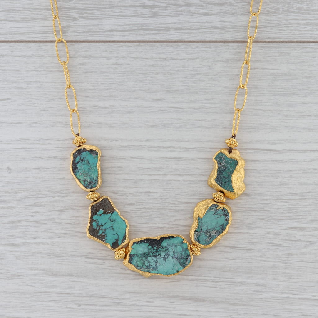 Gray New Nina Nguyen Turquoise Statement Necklace Sterling Gold Vermeil 21.5"