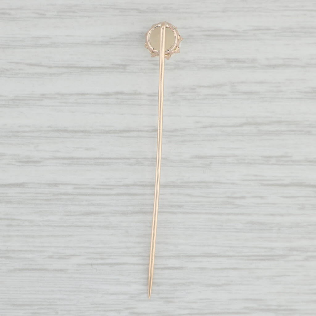 Light Gray Antique Opal Solitaire Stickpin 10k Yellow Gold Pin