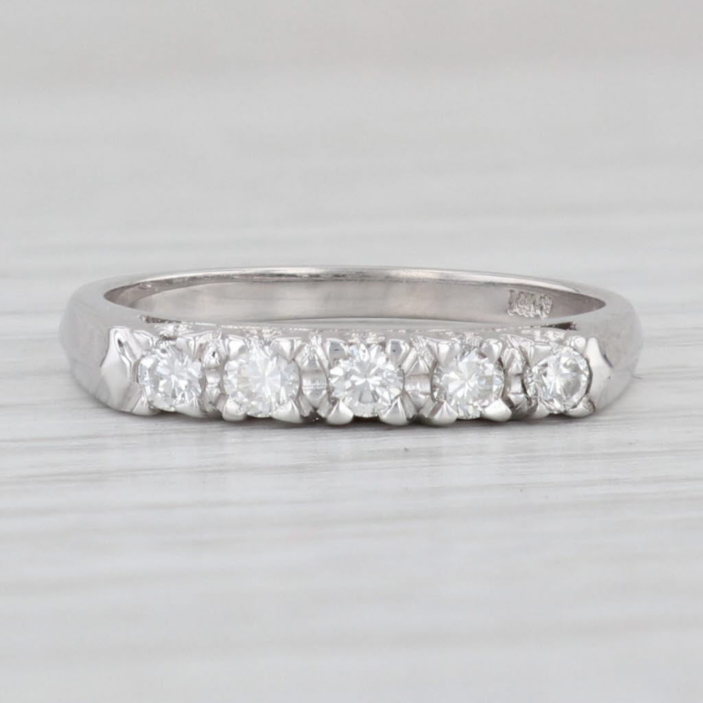 Light Gray 0.20ctw Vintage Diamond Ring 14k White Gold Size 5.75 Stackable Wedding Band