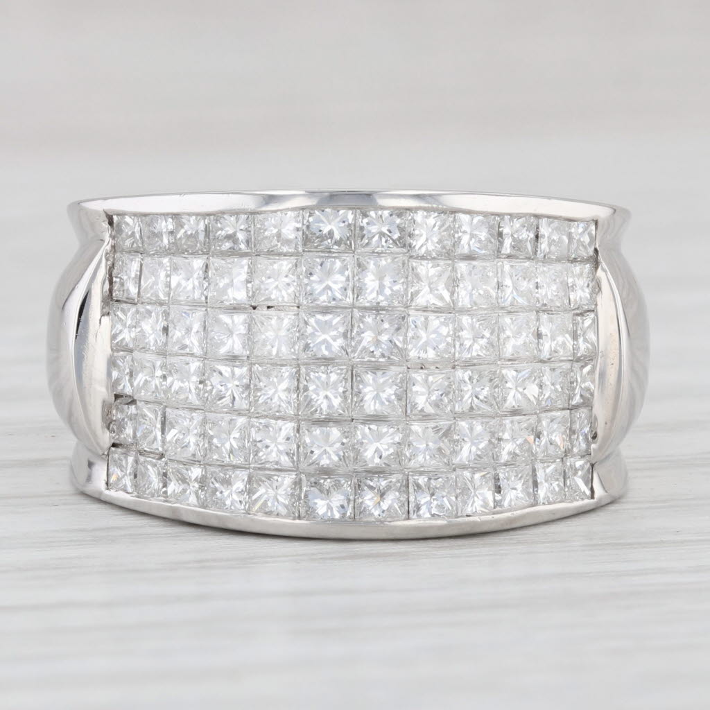 Light Gray 3ctw Pave Diamond Cocktail Ring Platinum Size 6.75-7 Wide Band