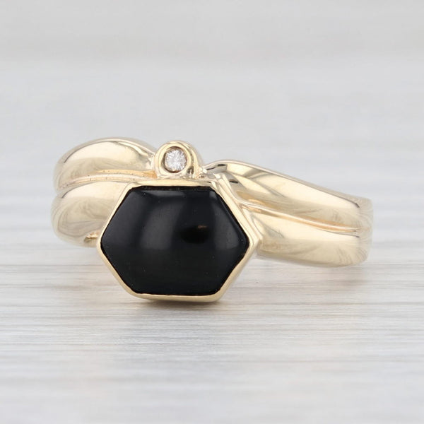 Light Gray Onyx Diamond Ring 14k Yellow Gold Size 5.75 Stackable