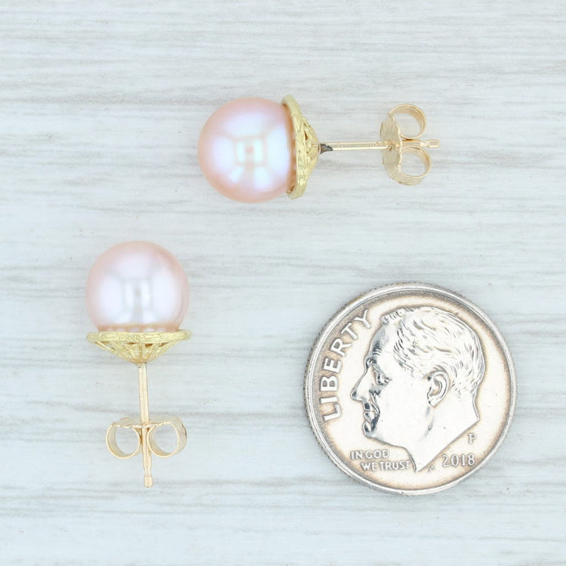 Light Gray Cultured Pink Pearl Stud Earrings 14k Yellow Gold Pierced Nordstrom