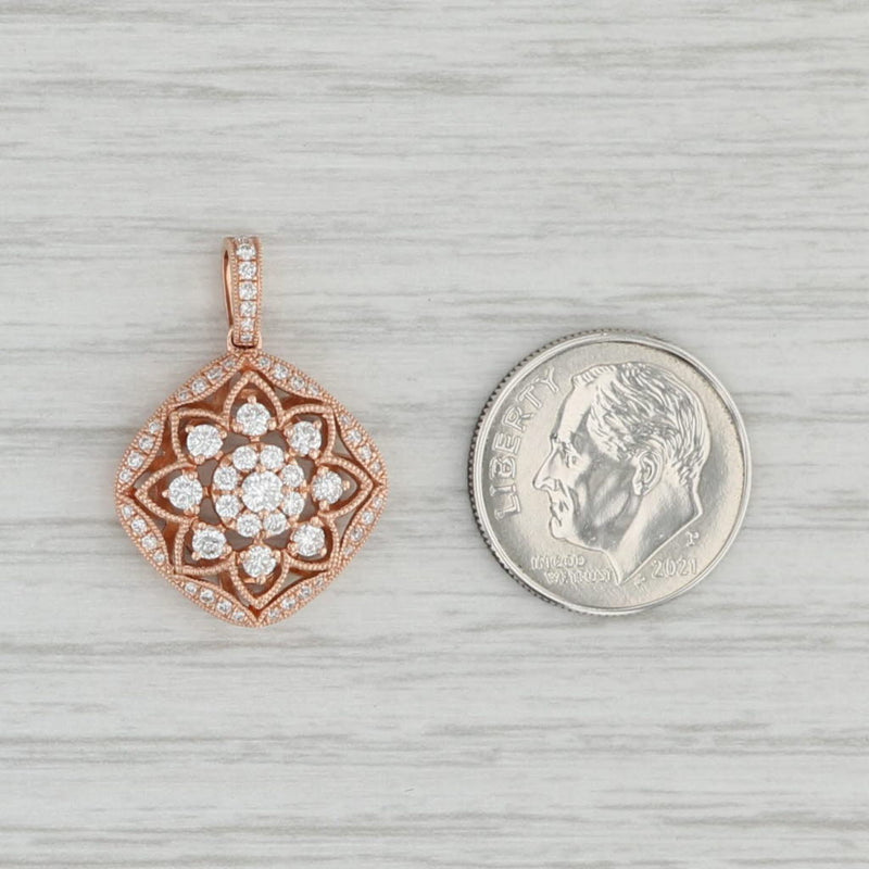 Gray New 0.53ctw Diamond Flower Pendant 14k Rose Gold Sunburst Open Cut Milgrain