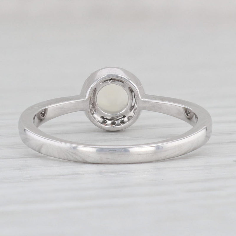 Opal Diamond Halo Ring 10k White Gold Round Engagement October Birthstone 7.25