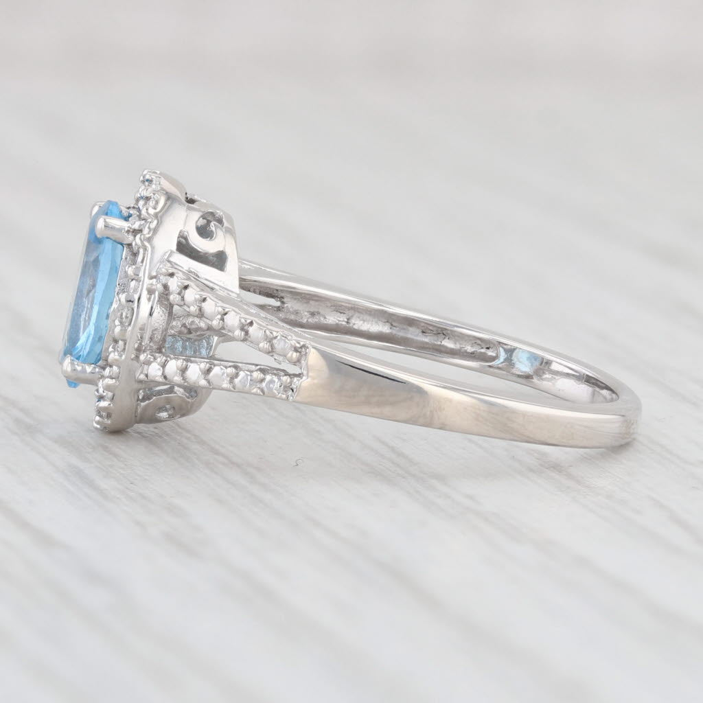 Light Gray 1.10ctw Blue Topaz Diamond Halo Ring 10k White Gold Size 7 Oval Solitaire