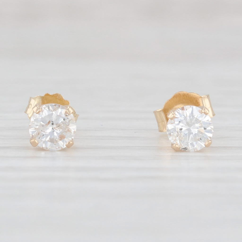 Light Gray New 0.75ctw Round Diamond Solitaire Stud Earrings 14k Gold April Birthstone