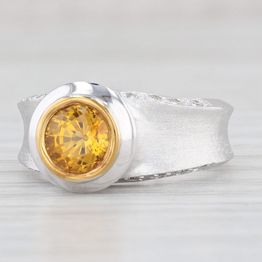 Light Gray Sam Lehr 1.49ctw Yellow Sapphire Diamond Ring 18k White Gold Size 4.5