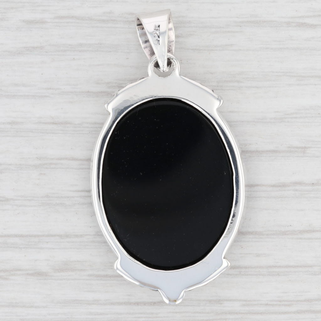 Light Gray New Onyx Pendant 925 Sterling Silver Oval Solitaire B12621