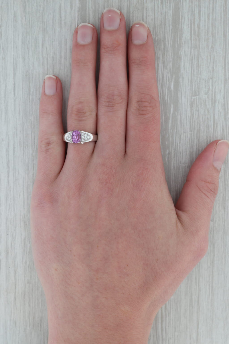 Rosy Brown 1.69ctw Oval Pink Kunzite Diamond Ring 14k White Gold Size 7.25