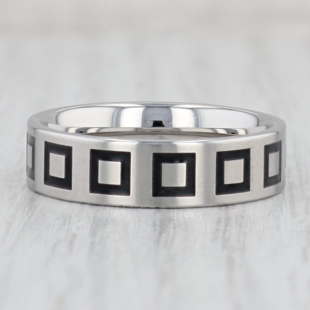 Light Gray New Square Pattern Titanium Ring Size 10 - 10 1/4 Wedding Band