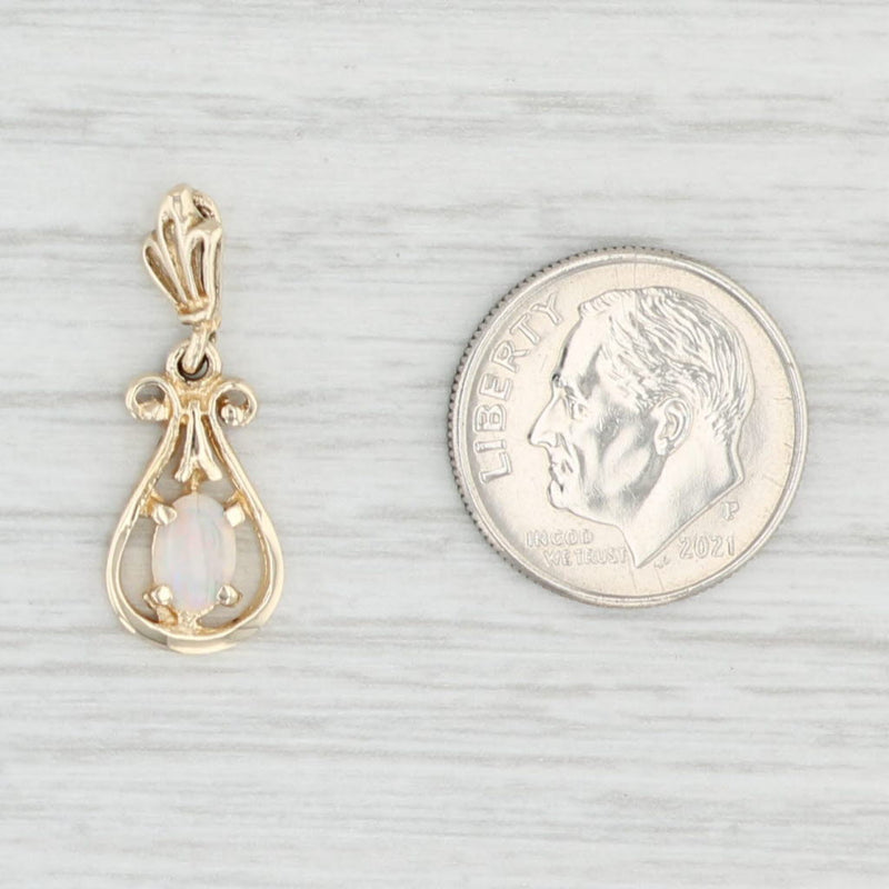 Light Gray Opal Lavalier Pendant 14k Yellow Gold October Pendant Oval Cabochon Solitaire