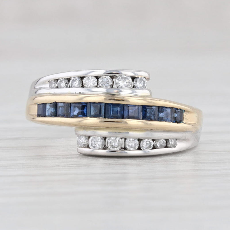 Light Gray 0.70ctw Blue Sapphire Diamond Bypass Ring 14k Yellow White Gold Size 5.75 Band