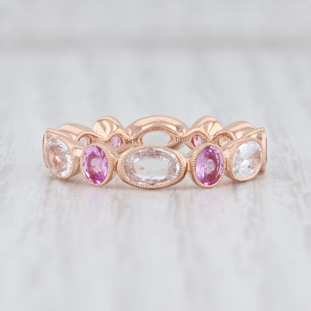 Light Gray New Beverley K Pink White Sapphire Ring 14k Rose Gold Stackable Band Size 6.5