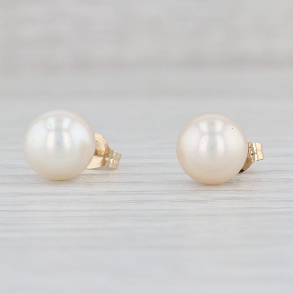 Light Gray Cultured Pearl Stud Earrings 14k Yellow Gold Pierced June Birthstone