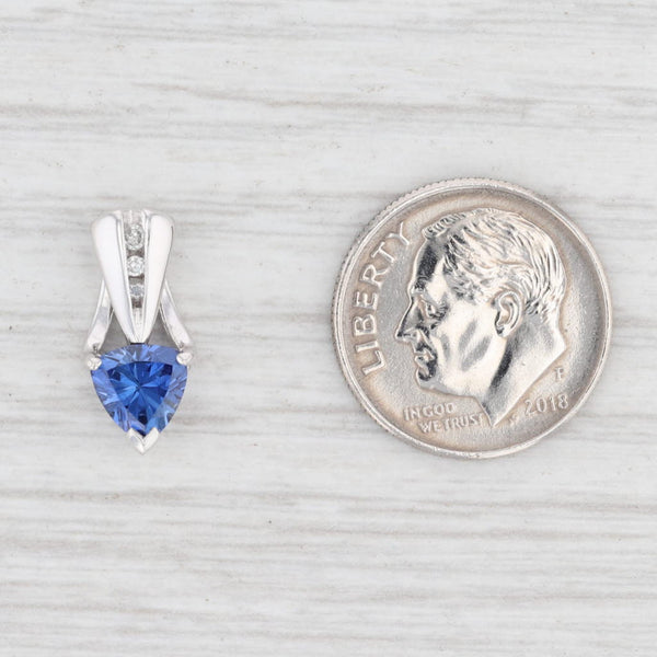1.02ctw Synthetic Blue Sapphire Diamond Pendant 10k Gold Trillion Solitaire