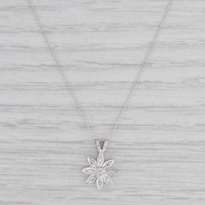 Diamond Flower Pendant Necklace 14k White Gold 19.5" Curb Chain