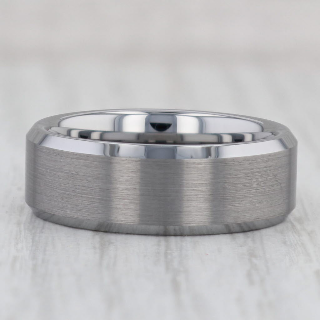 Gray New Men's Brushed Tungsten Ring Beveled Size 10 Comfort Fit Wedding Band