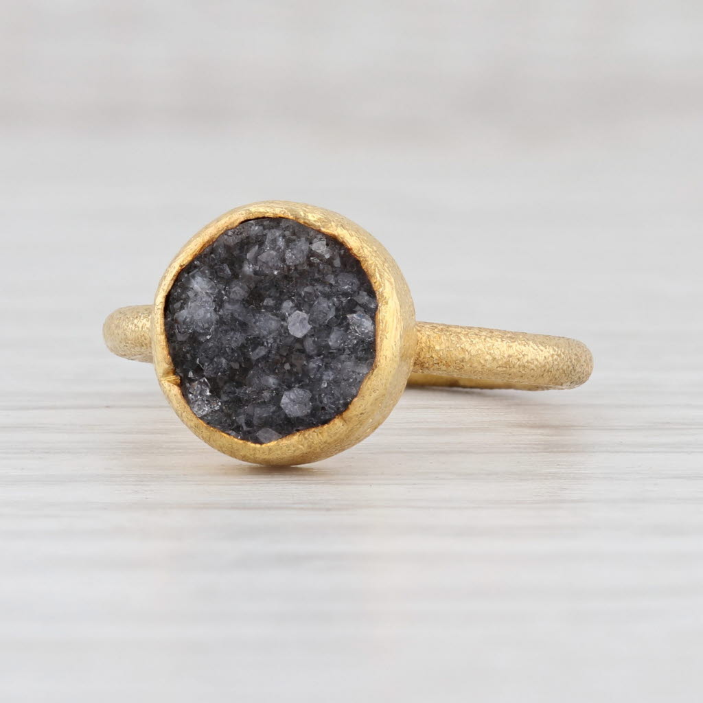 Light Gray New Nina Nguyen Amethyst Druzy Ring Size 7 Sterling 22k Gold Vermeil Solitaire