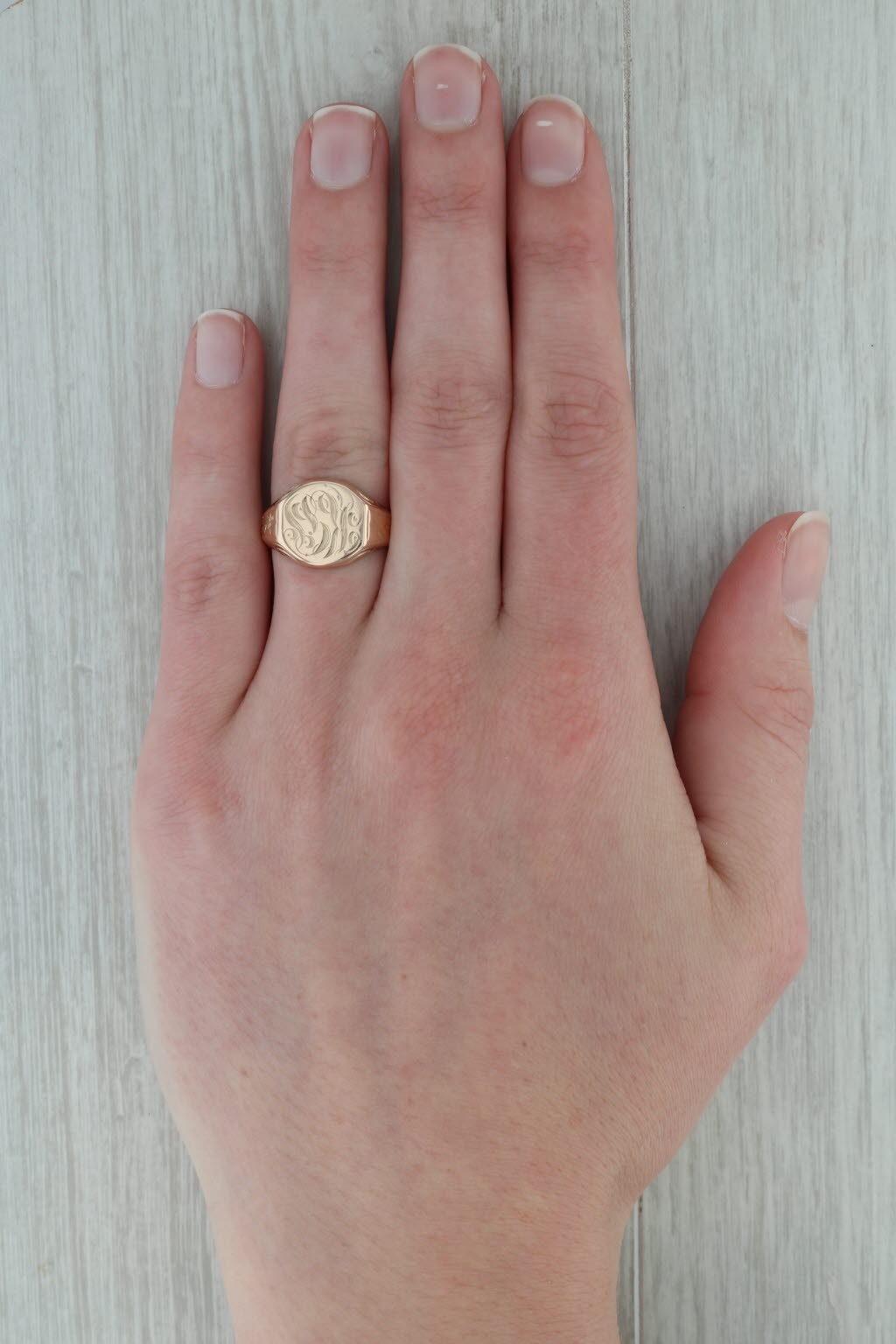 Rosy Brown Antique Monogram Signet Ring 10k Yellow Gold Size 7 Floral Engraved