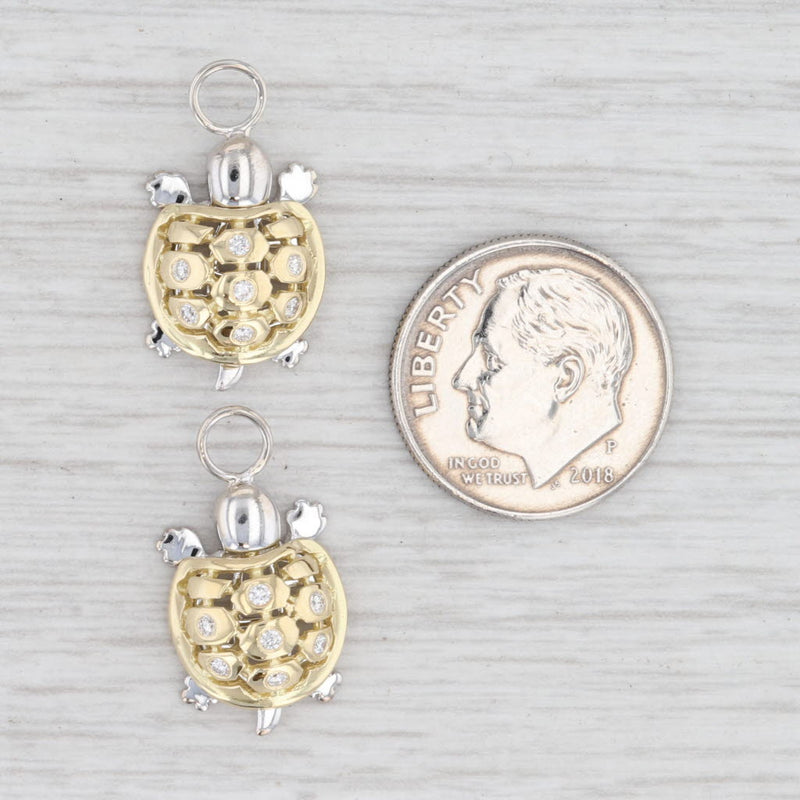 0.20ctw Diamond Turtle Earring Charms 18k White Yellow Gold Enhancer Dangles