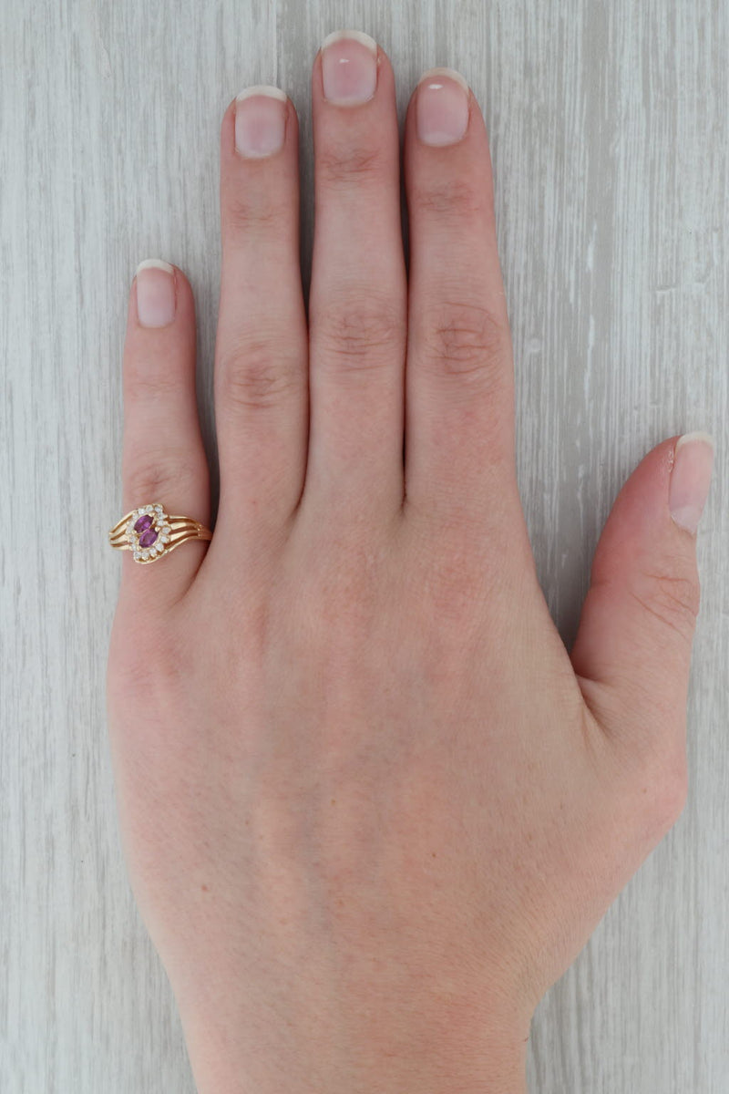 Rosy Brown 0.39ctw Ruby Diamond Halo Bypass Ring 14k Yellow Gold Size 6