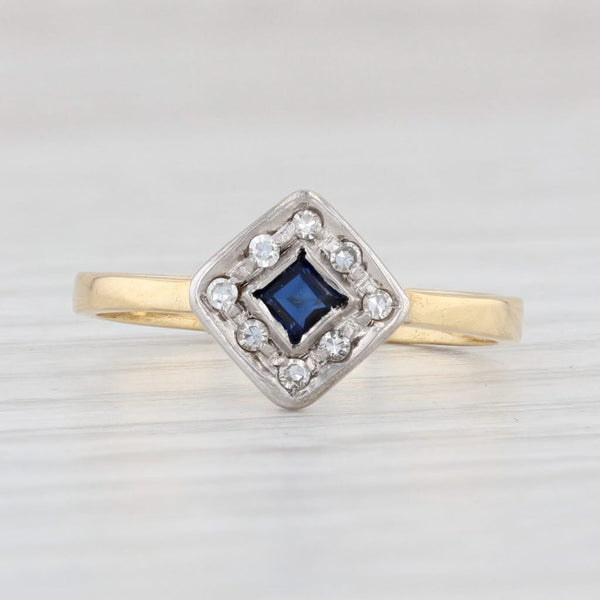 Light Gray Vintage 0.16ctw Blue Sapphire Diamond Halo Ring 18k Gold Size 4.25