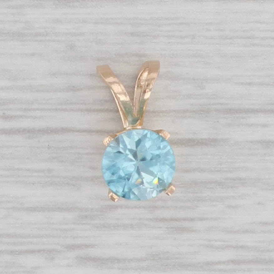 Gray 1.15ct Blue Zircon Round Solitaire Pendant 14k Yellow Gold