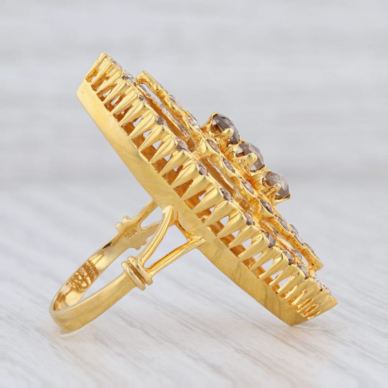 New 2ctw Diamond Cocktail Ring 18k Yellow Gold Size 7.5 Champagne Brown