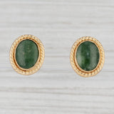 Oval Green Nephrite Jade Stud Earrings 14k Yellow Gold Solitaire Studs