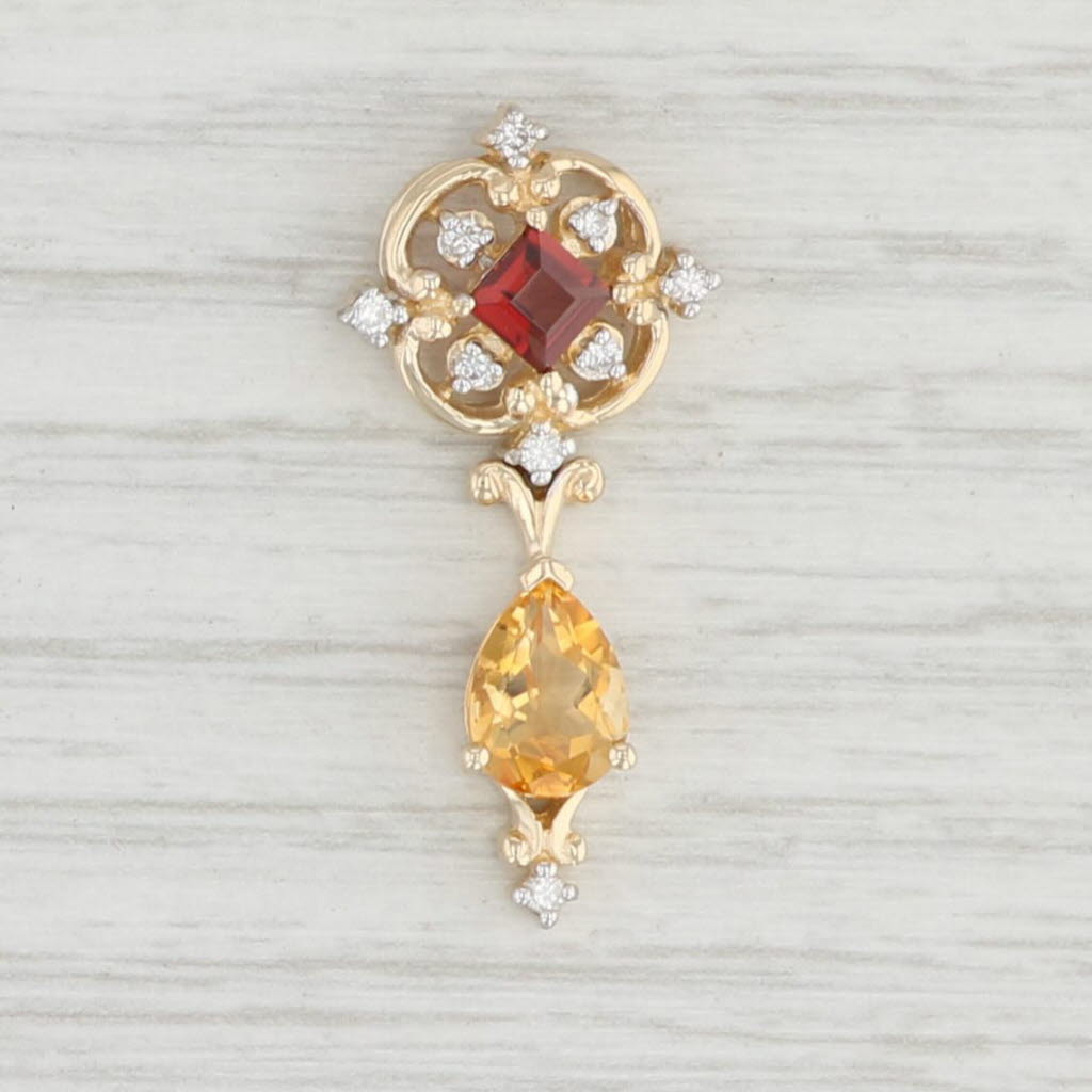 Light Gray 1.47ctw Ornate Citrine Garnet Diamond Pendant 14k Yellow Gold