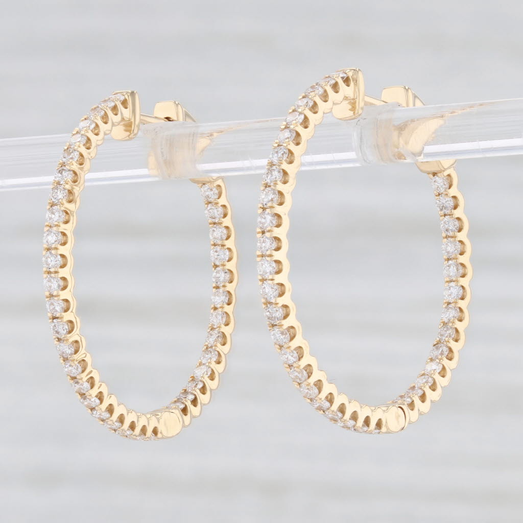 Light Gray New 1ctw Inside Out Hoop Earrings 14k Yellow Gold Hinged Round Hoops