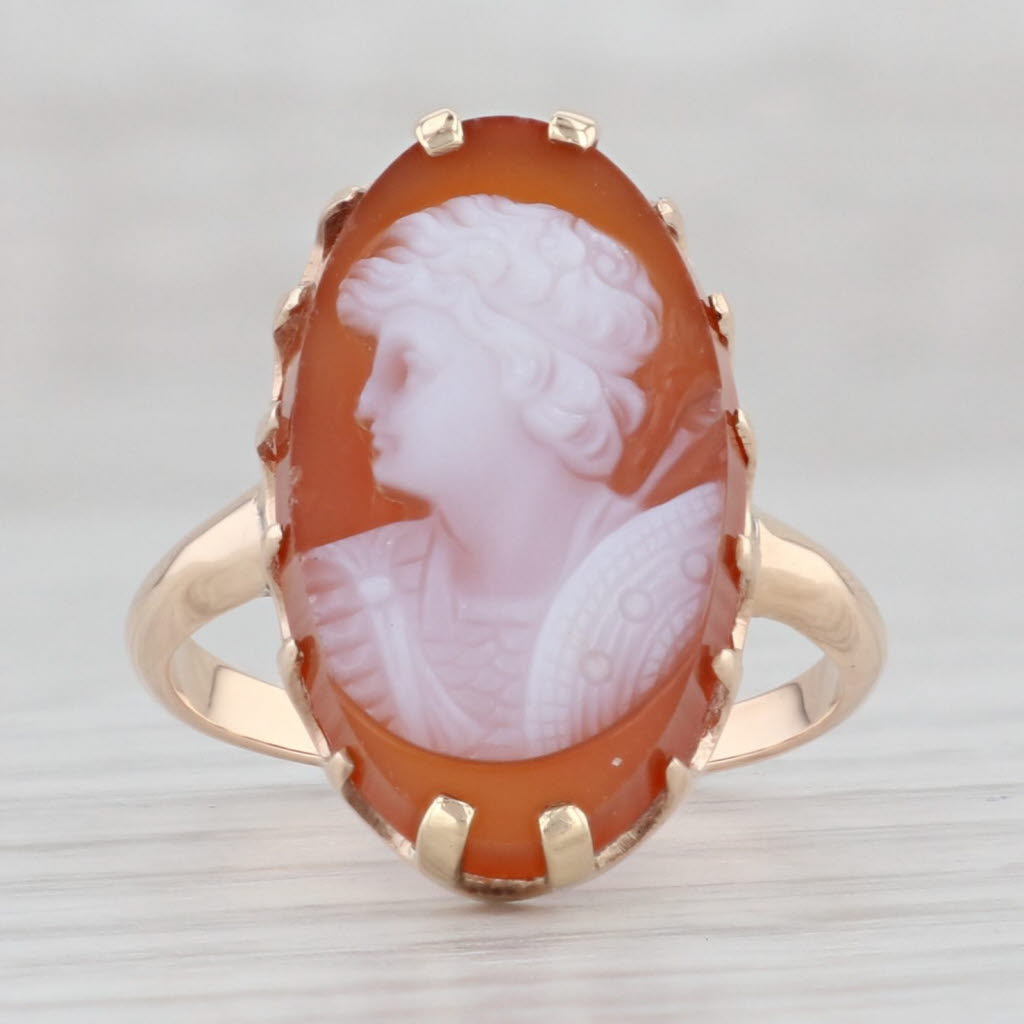 Light Gray Antique Sardonyx Cameo Ring 10k Yellow Gold Size 6 Figural