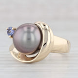 Black Cultured Pearl Tanzanite Wrap Ring 14k Yellow Gold Size 6.75