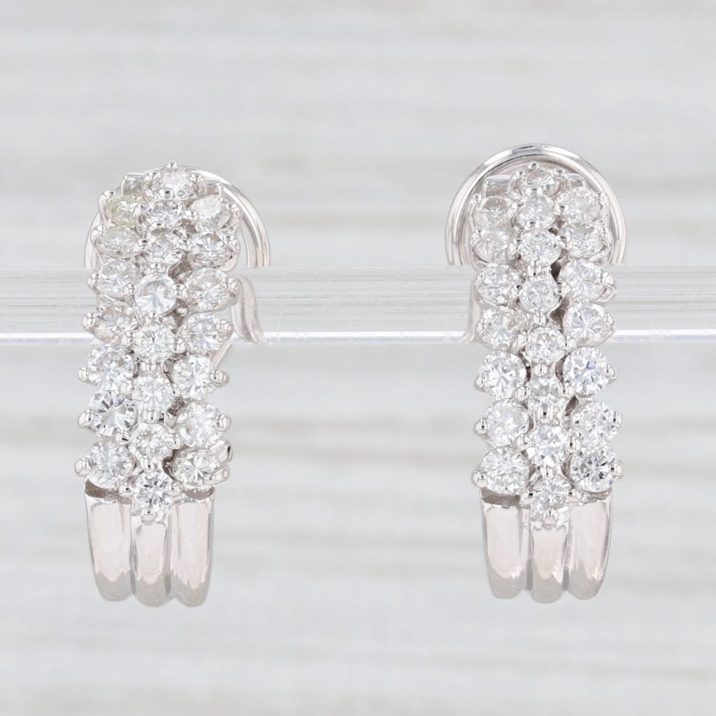 Light Gray 2ctw Diamond J-Hook Earrings 14k White Gold Pierced Omega Backs