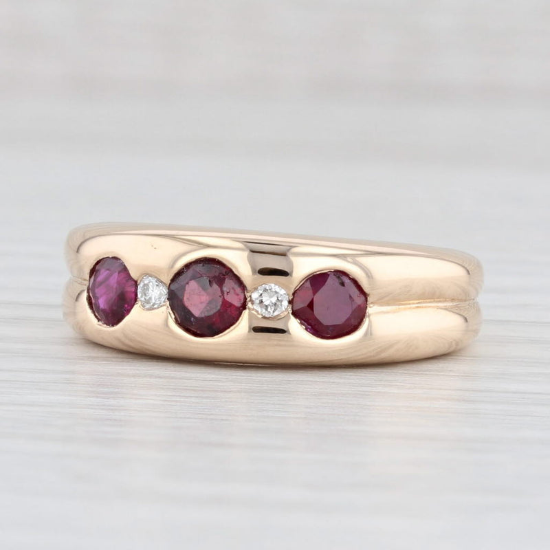 1.07ctw Garnet Ruby Diamond Ring 14k Rose Gold Size 7 Band 3-Stone