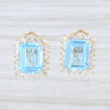 11.70ctw Blue Topaz Diamond Halo Earrings 14k Yellow Gold Pierced Omega Backs