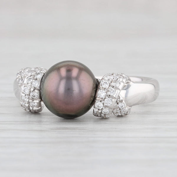 Mikimoto Black Cultured Pearl Diamond Ring 750 18k White Gold Size 9.5