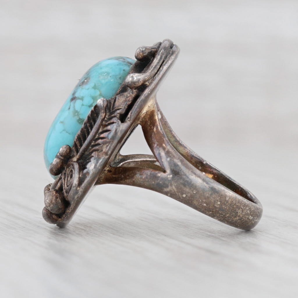 Light Gray Vintage Imitation Turquoise Ring Sterling Silver Size 5 Floral Thai