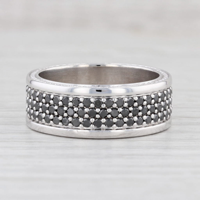1.25ctw Black Diamond Ring 10k White Gold Size 9.75 Stackable Wedding Band
