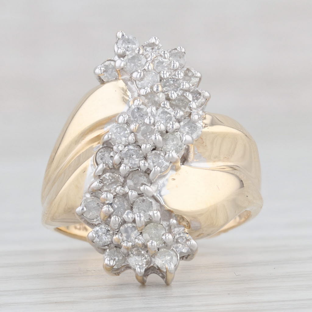 Light Gray 1ctw Diamond Cluster Journey Ring 10k Yellow Gold Size 6 Cocktail