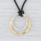 Light Gray 2-Toned Circles Pendant Necklace 14k Gold Black Cord 15" Choker Italian