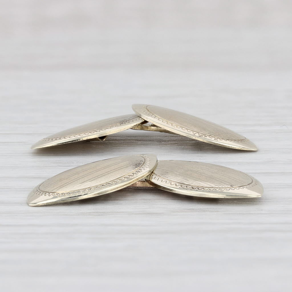 Light Gray Vintage Lined Etched Cufflinks 10k Yellow Gold Suit Accessories