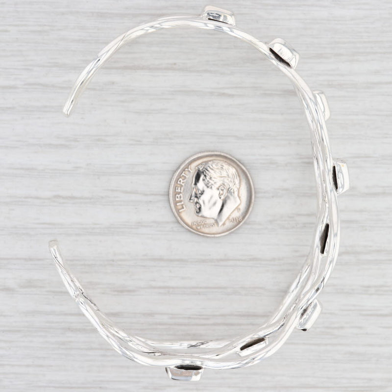 Light Gray New Woven Statement Cuff Bracelet Sterling Silver 7.5” 27.8mm