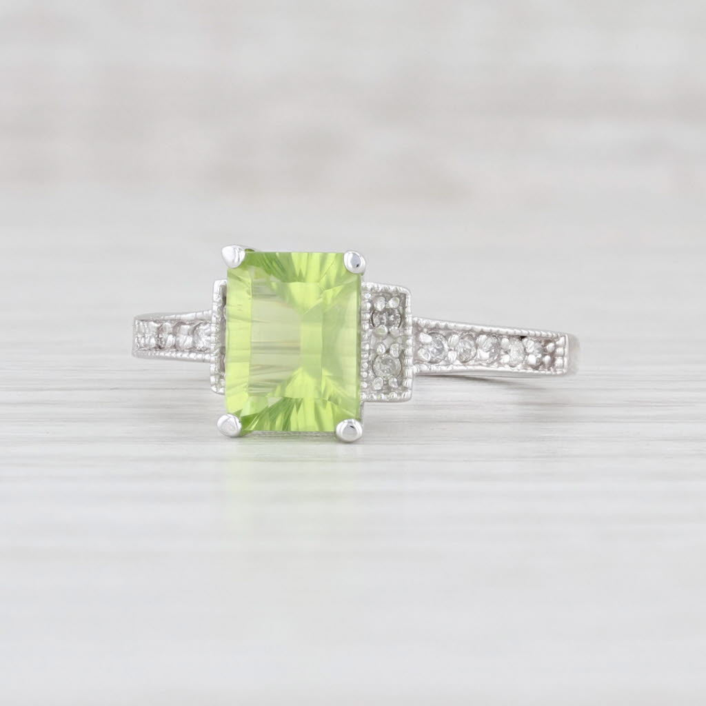 Light Gray New Peridot Diamond Ring 10k White Gold Size 7.25 Emerald Cut Solitaire