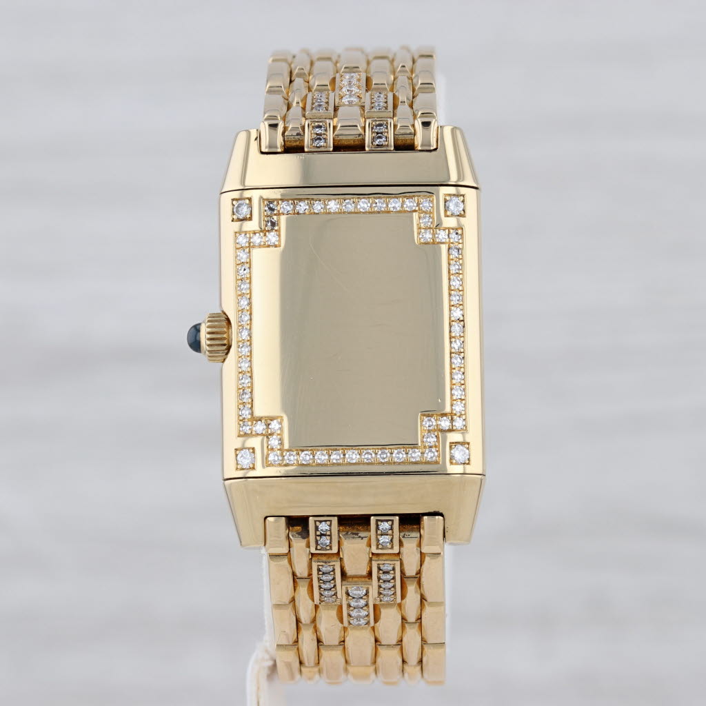 Gray Jaeger-LeCoultre Reverso Diamond Ladies Watch Bracelet 18k Yellow Gold 265.1.86