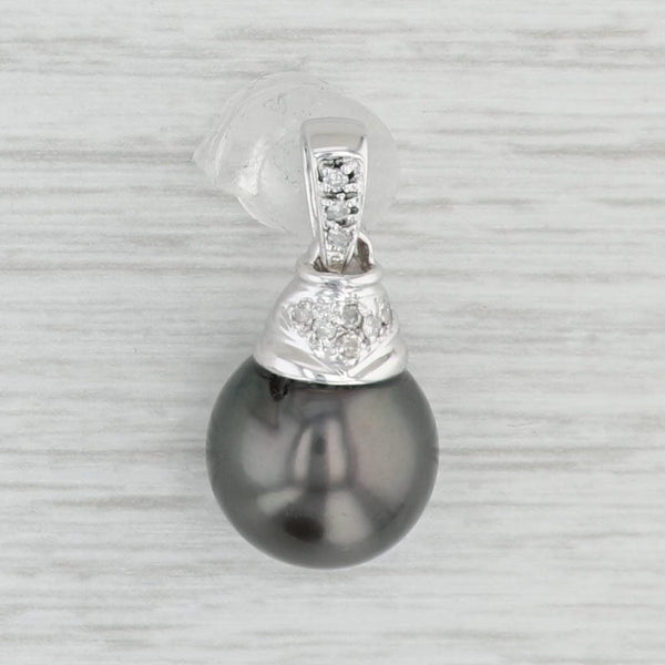Light Gray Cultured Black Pearl Diamond Drop Pendant 14k White Gold